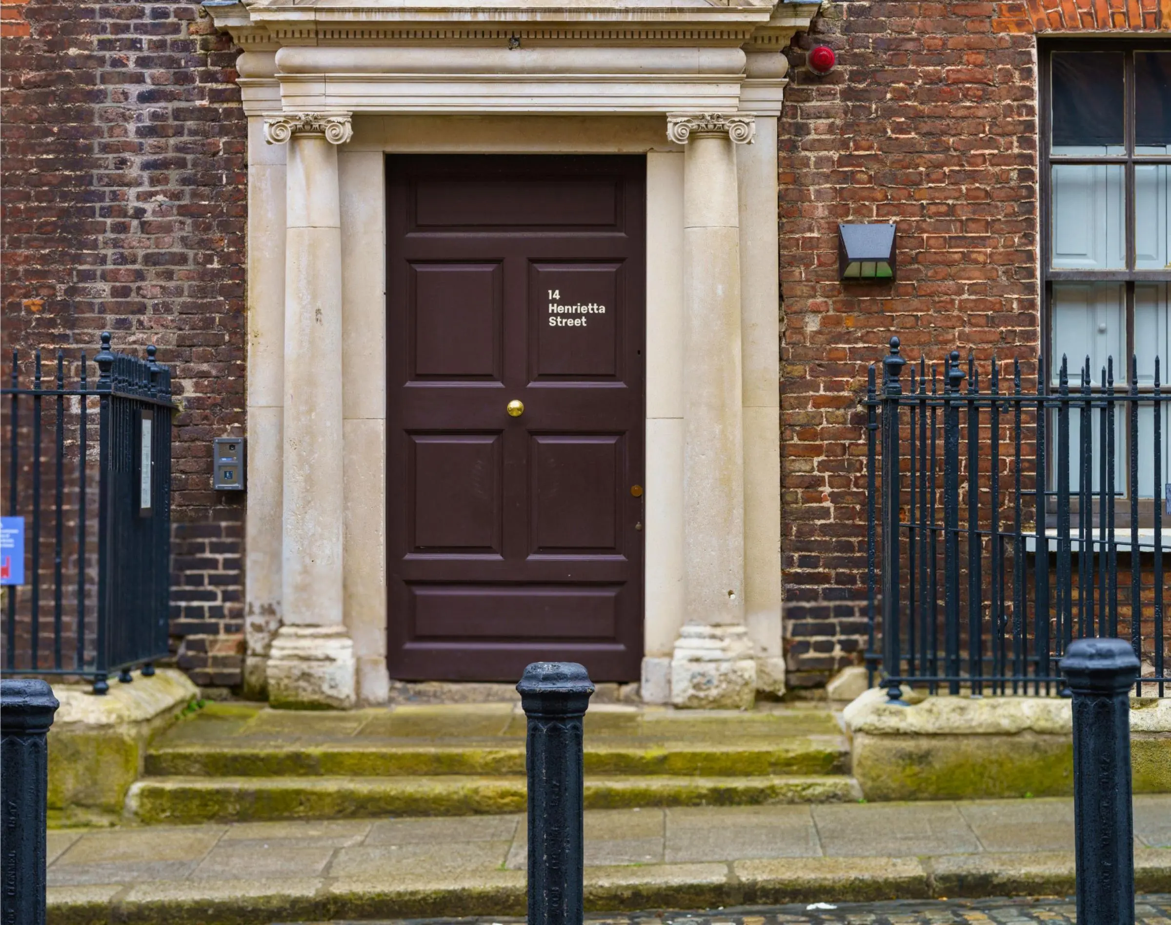 The red brick Georgian exterior of 14 Henrietta Street in Dublin