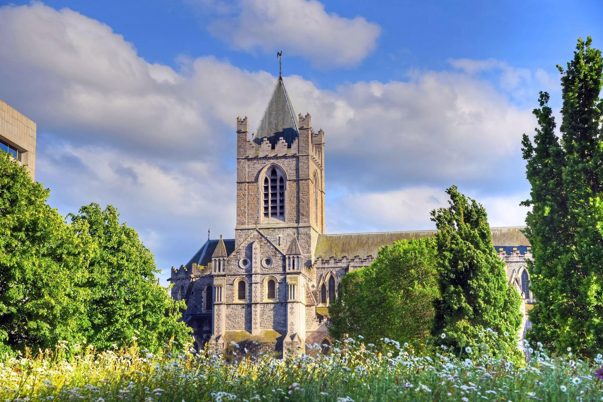 Christ Church Cathedral Dublin The stone exterior of Christ Church Cathedral in Dublin against a cloudy sky