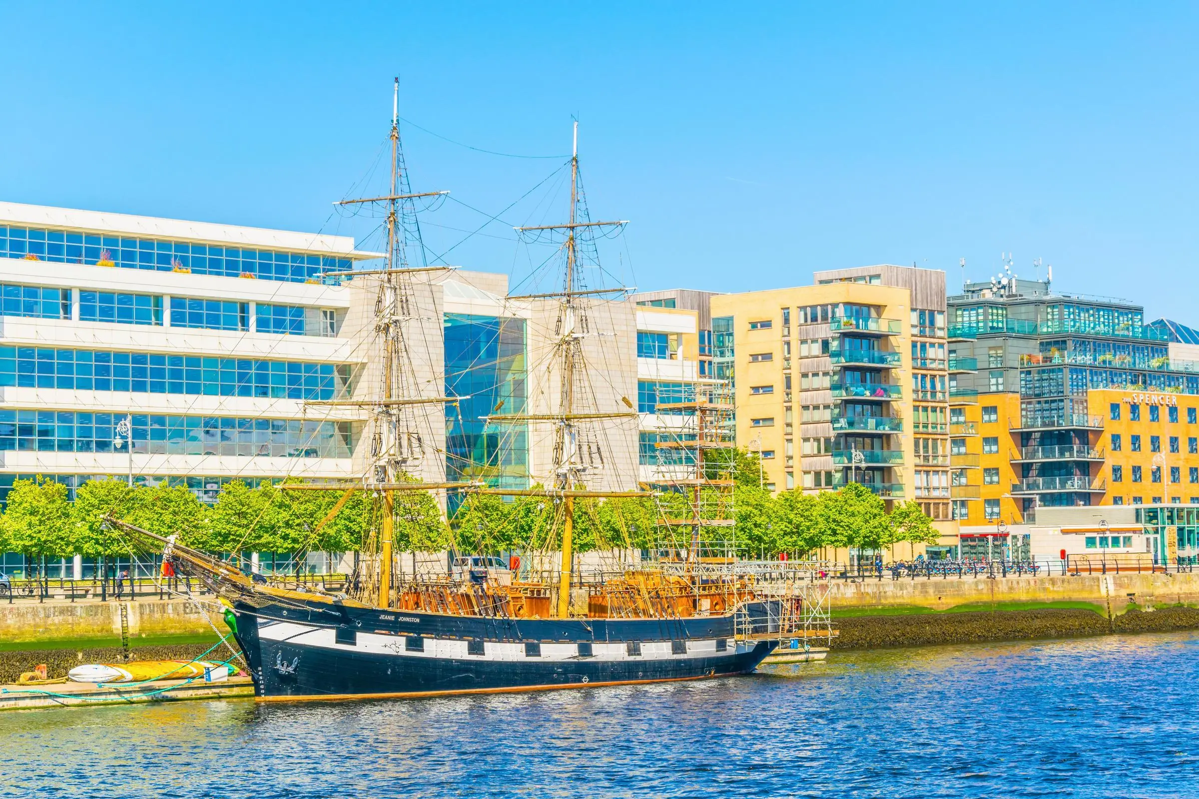 The Jeanie Johnston Tallship moored at Custom House Quay in Dublin